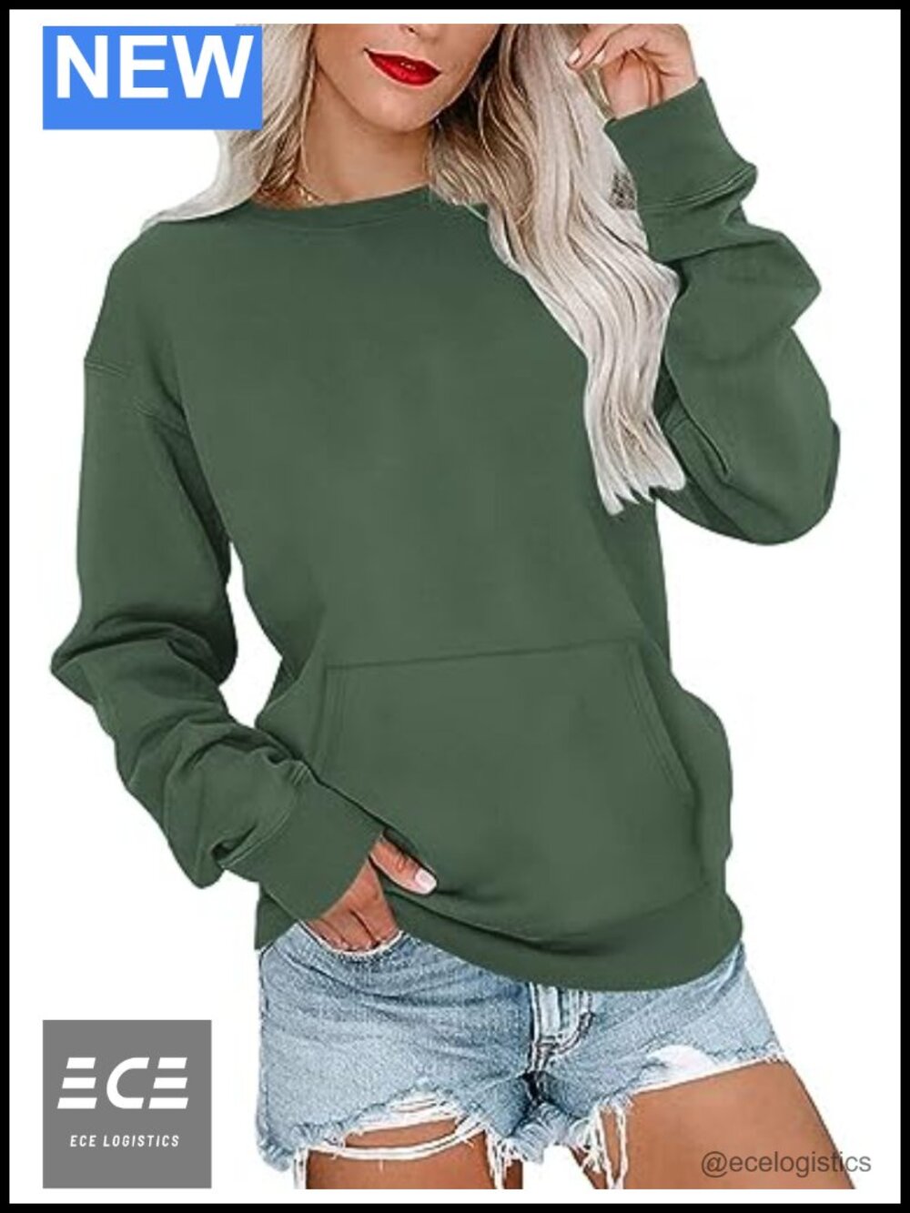 Oversized Crewneck Sweatshirt Long Sleeve Pullover with Pocket Women's